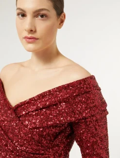 Marina Rinaldi Robe longue à paillettes ROUGE Best