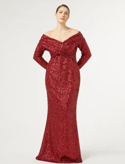 Marina Rinaldi Robe longue à paillettes ROUGE Best