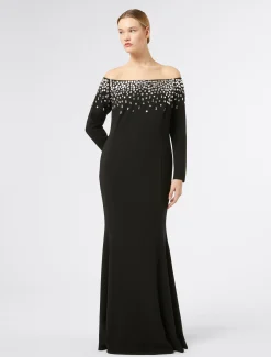 Marina Rinaldi Robe longue en cady avec broderie NOIR Best