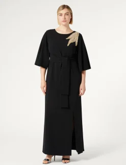 Marina Rinaldi Robe longue en cady avec broderie NOIR Clearance