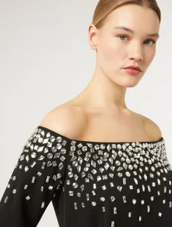 Marina Rinaldi Robe longue en cady avec broderie NOIR Best
