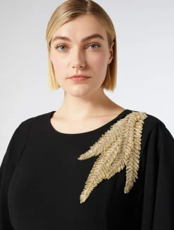 Marina Rinaldi Robe longue en cady avec broderie NOIR Clearance
