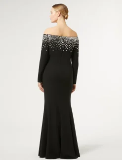 Marina Rinaldi Robe longue en cady avec broderie NOIR Best
