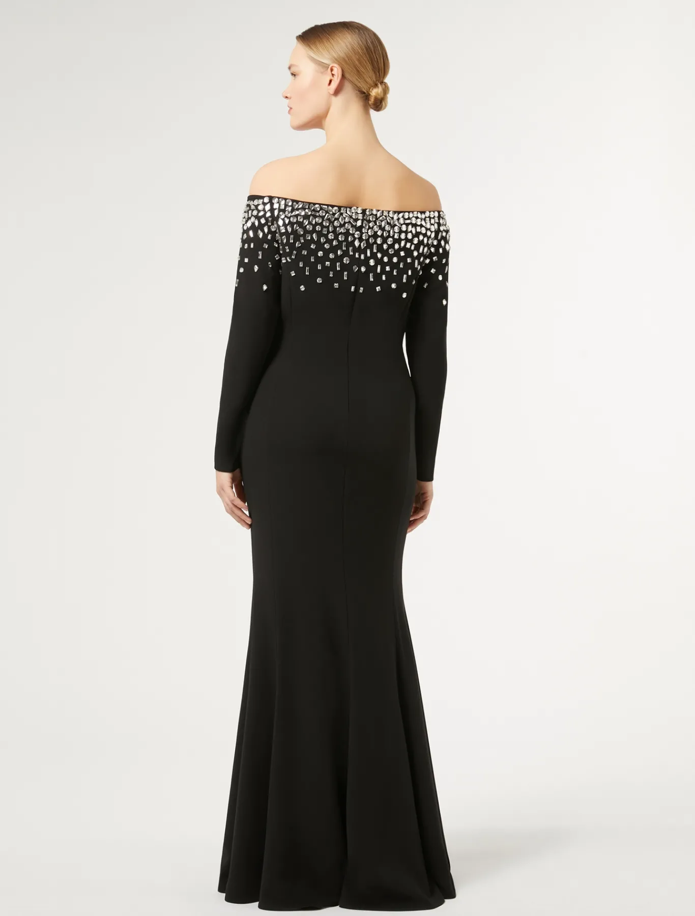 Marina Rinaldi Robe longue en cady avec broderie NOIR Best