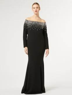 Marina Rinaldi Robe longue en cady avec broderie NOIR Best