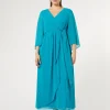 Marina Rinaldi Robe longue en crêpe de Chine TURQUOISE Best
