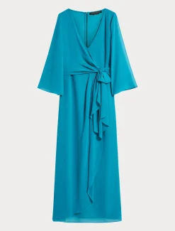 Marina Rinaldi Robe longue en crêpe de Chine TURQUOISE Best