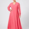 Marina Rinaldi Robe longue en crêpe georgette ROUGE Discount