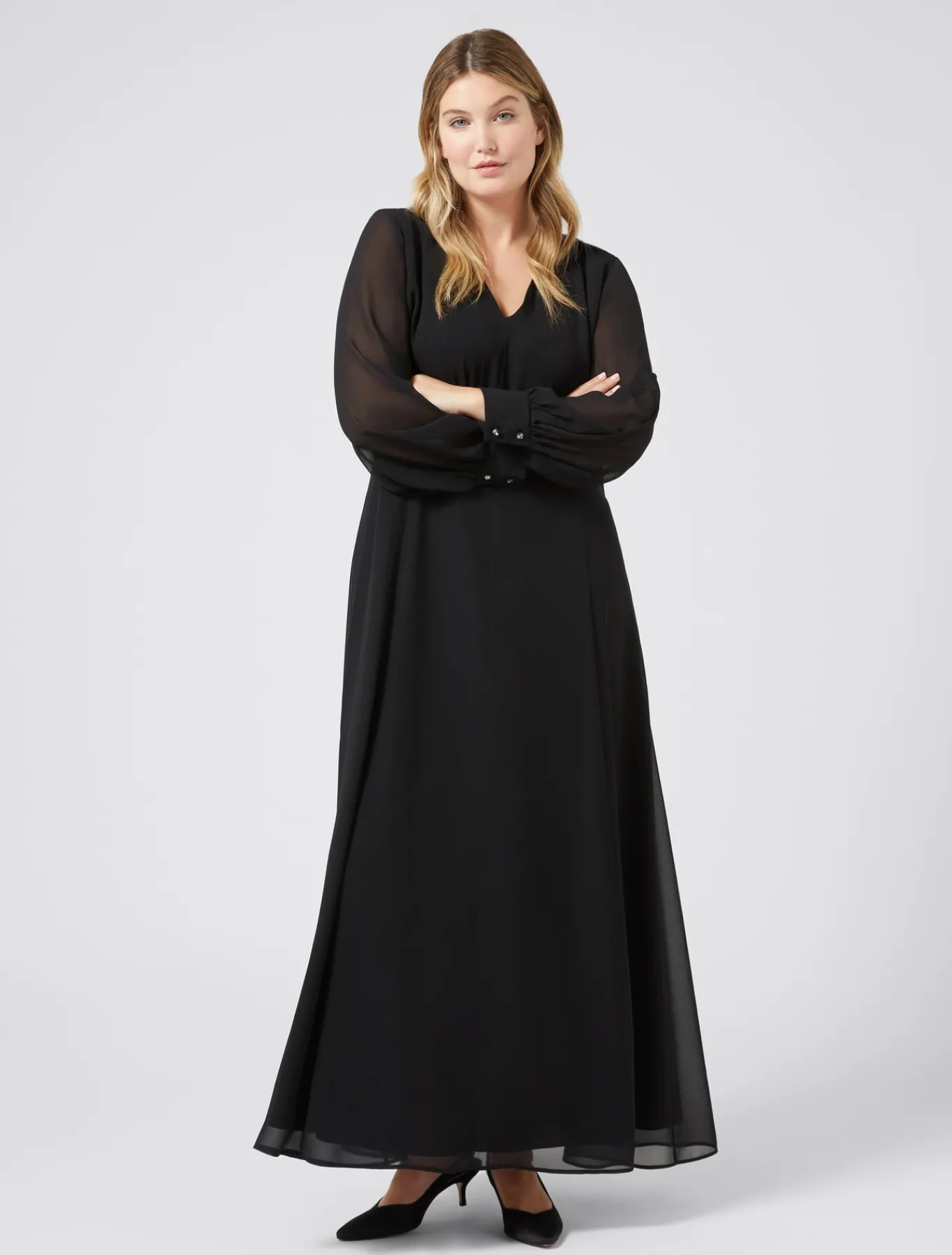 Marina Rinaldi Robe longue en crêpe georgette NOIR Clearance