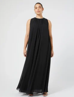 Marina Rinaldi Robe longue en crêpe georgette NOIR New