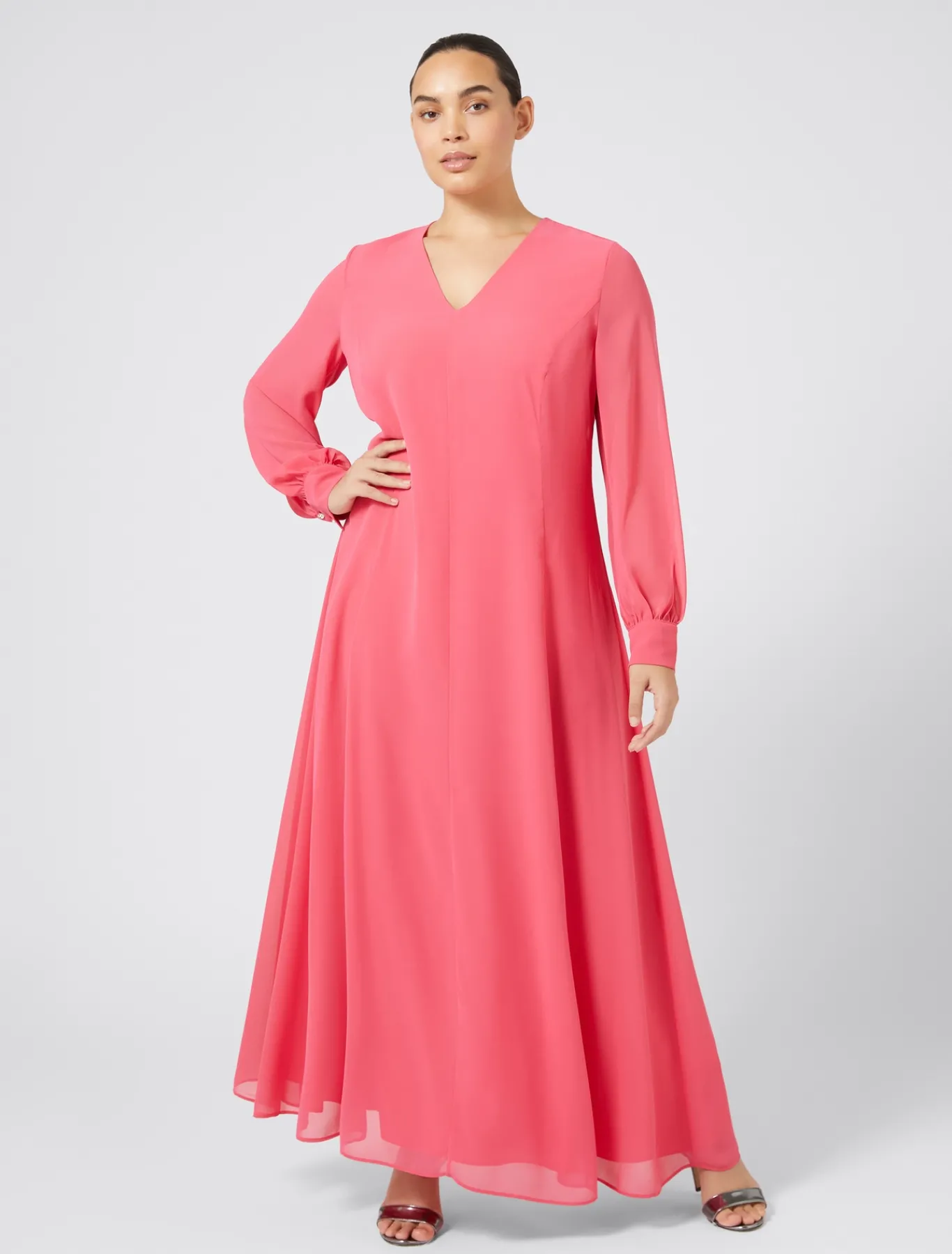 Marina Rinaldi Robe longue en crêpe georgette ROUGE Discount