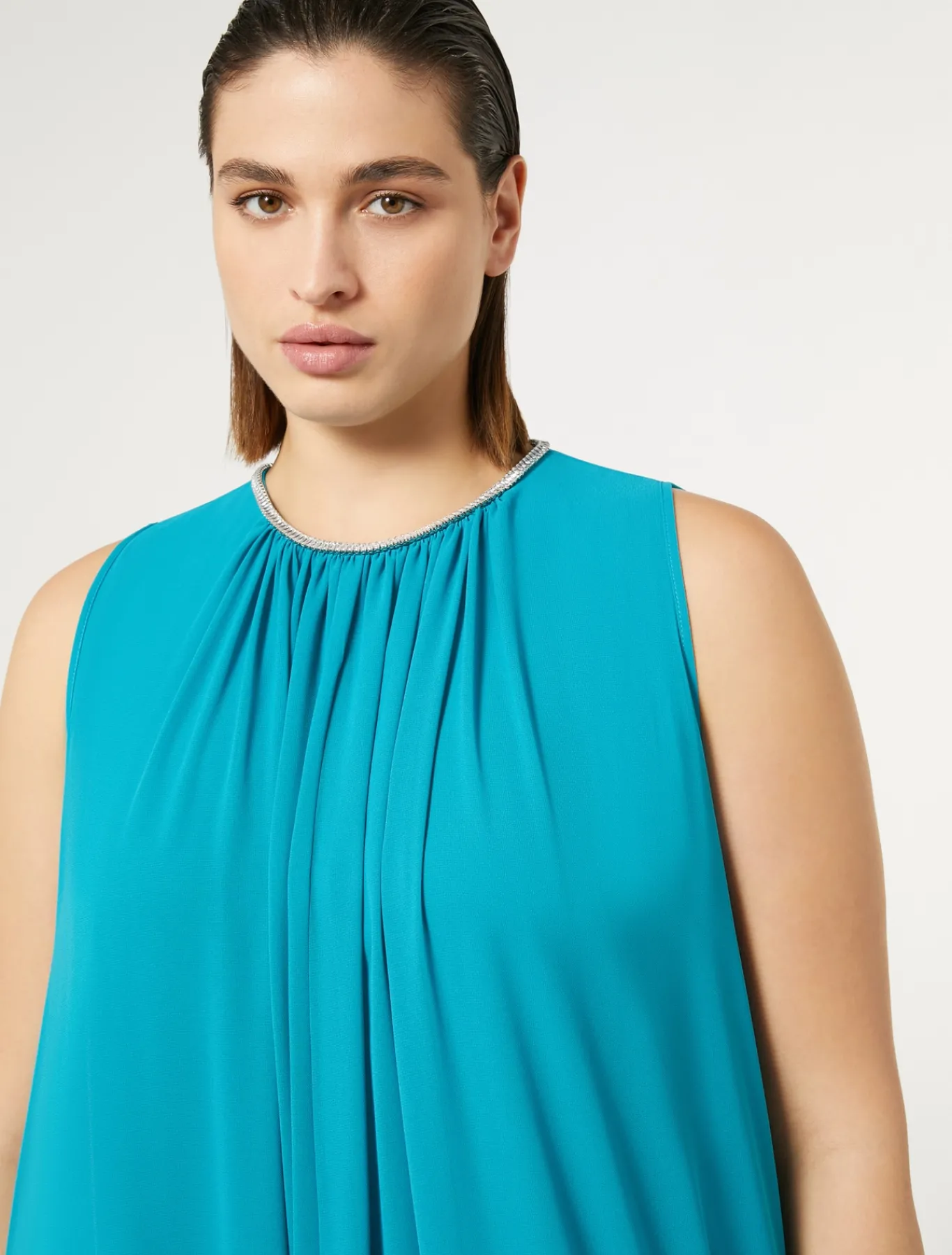 Marina Rinaldi Robe longue en crêpe georgette TURQUOISE Discount