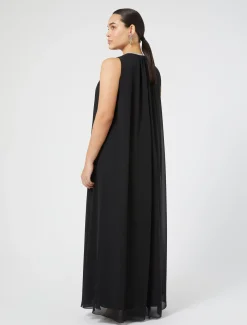 Marina Rinaldi Robe longue en crêpe georgette NOIR New