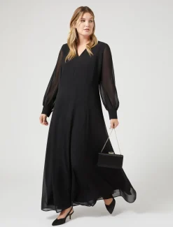Marina Rinaldi Robe longue en crêpe georgette NOIR Clearance
