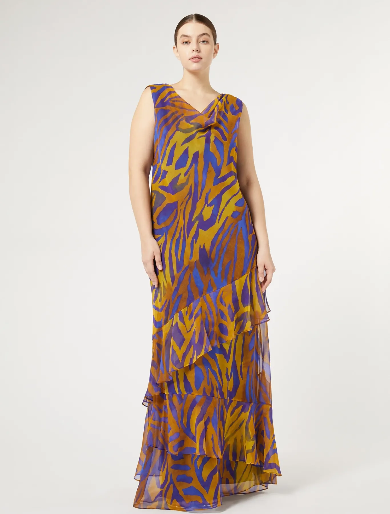 Marina Rinaldi Robe longue en gegette imprimée OR Sale
