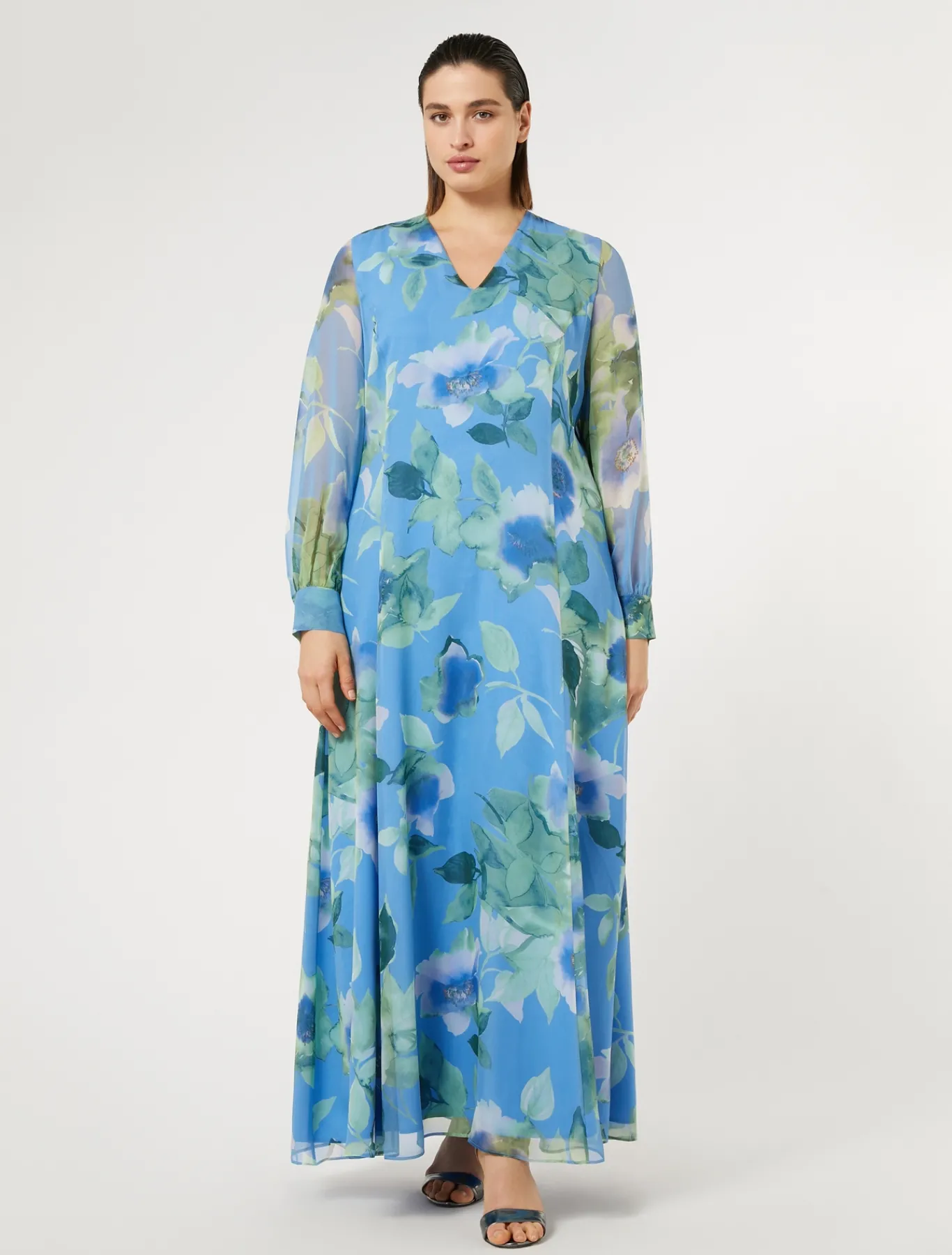 Marina Rinaldi Robe longue en georgette de soie AZURE Online
