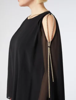 Marina Rinaldi Robe longue en georgette de soie NOIR Online