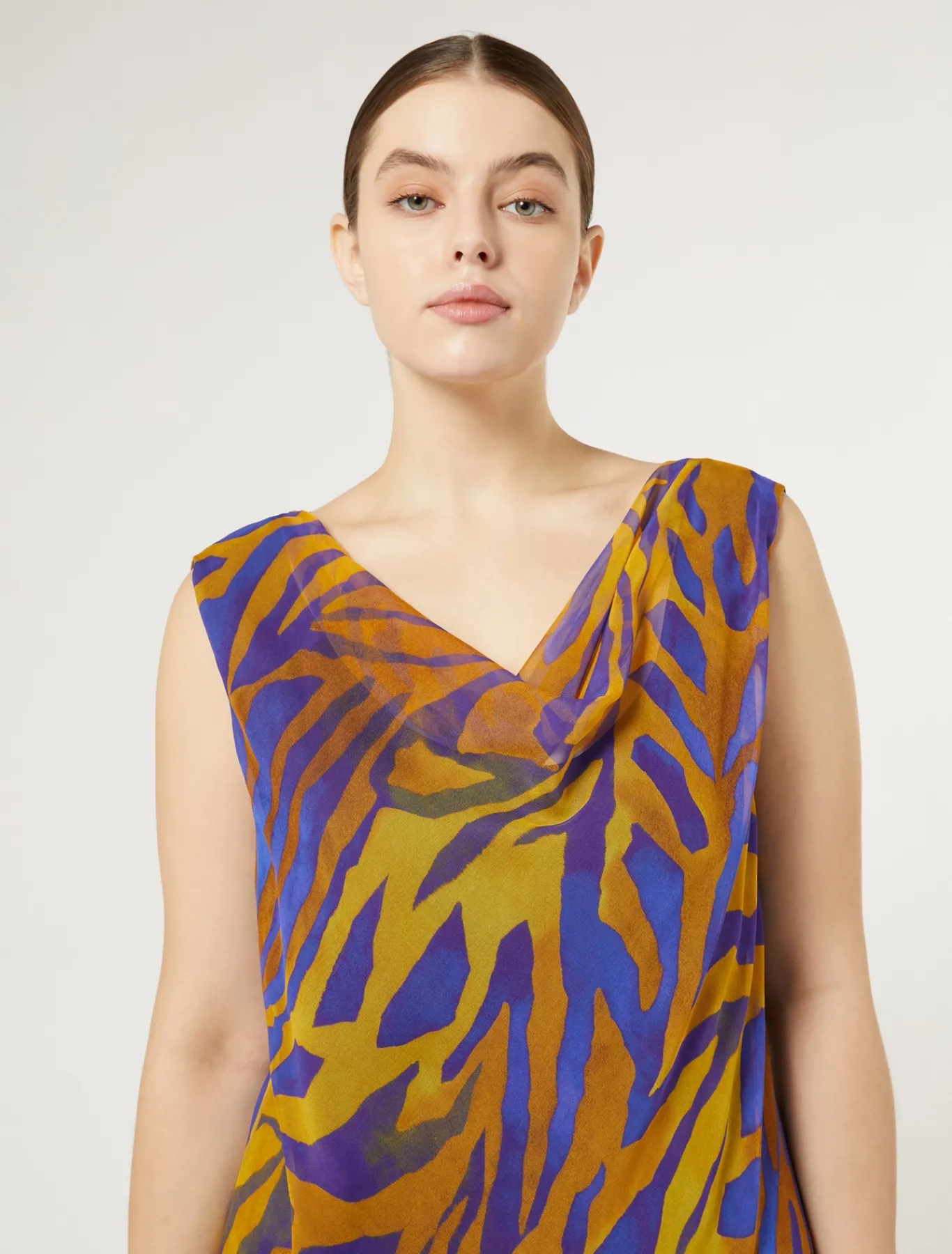 Marina Rinaldi Robe longue en gegette imprimée OR Sale
