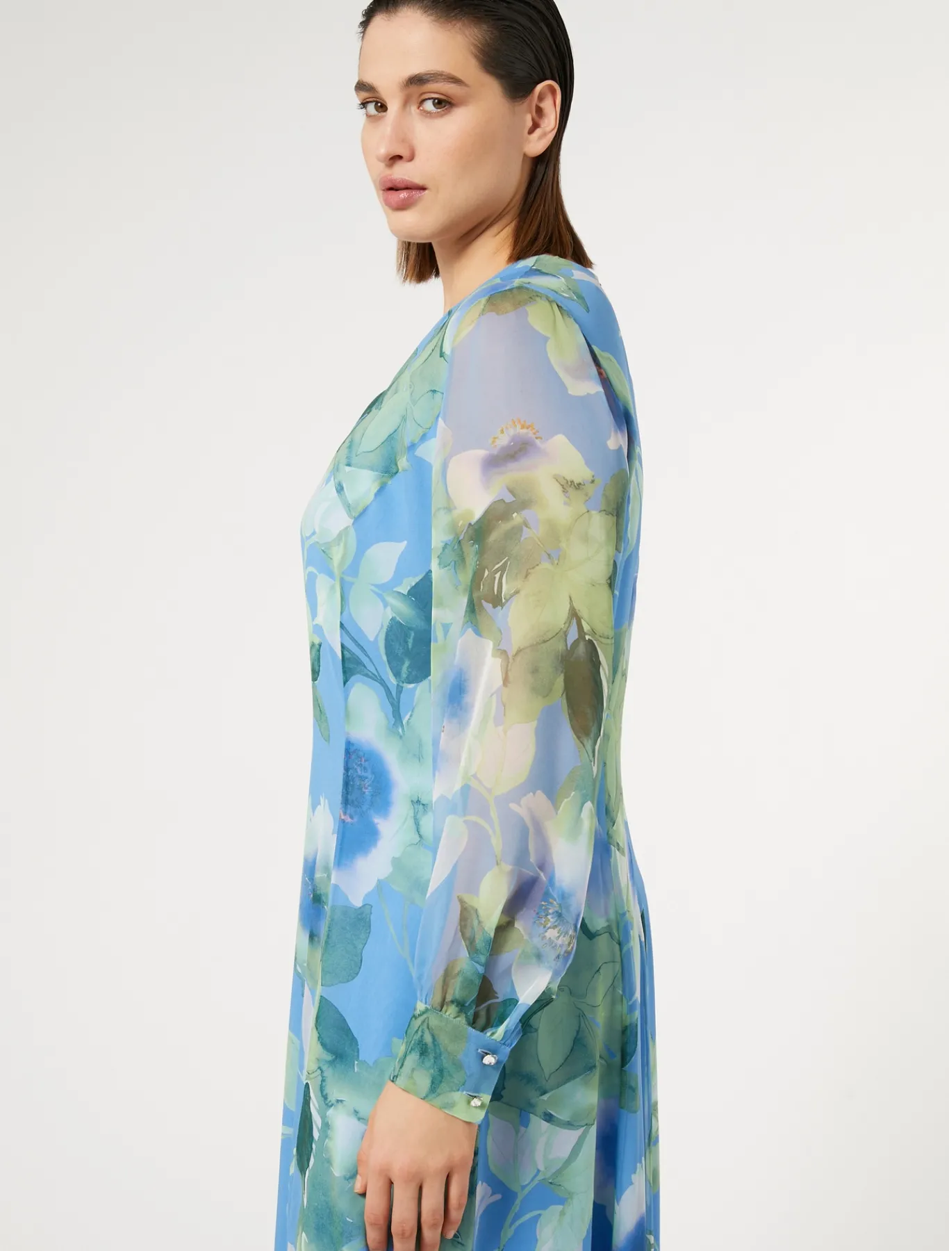 Marina Rinaldi Robe longue en georgette de soie AZURE Online