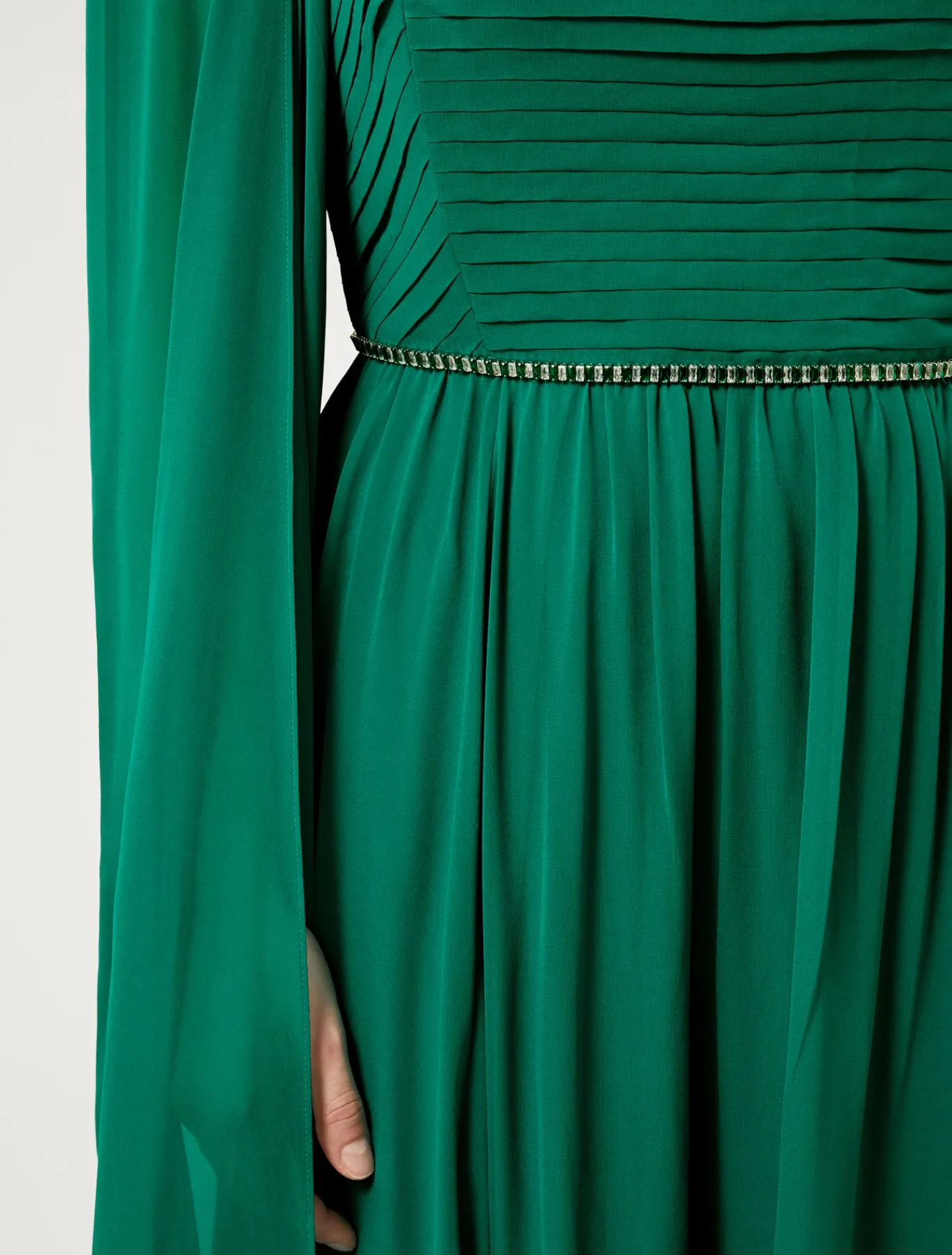 Marina Rinaldi Robe longue en georgette de soie VERT Fashion