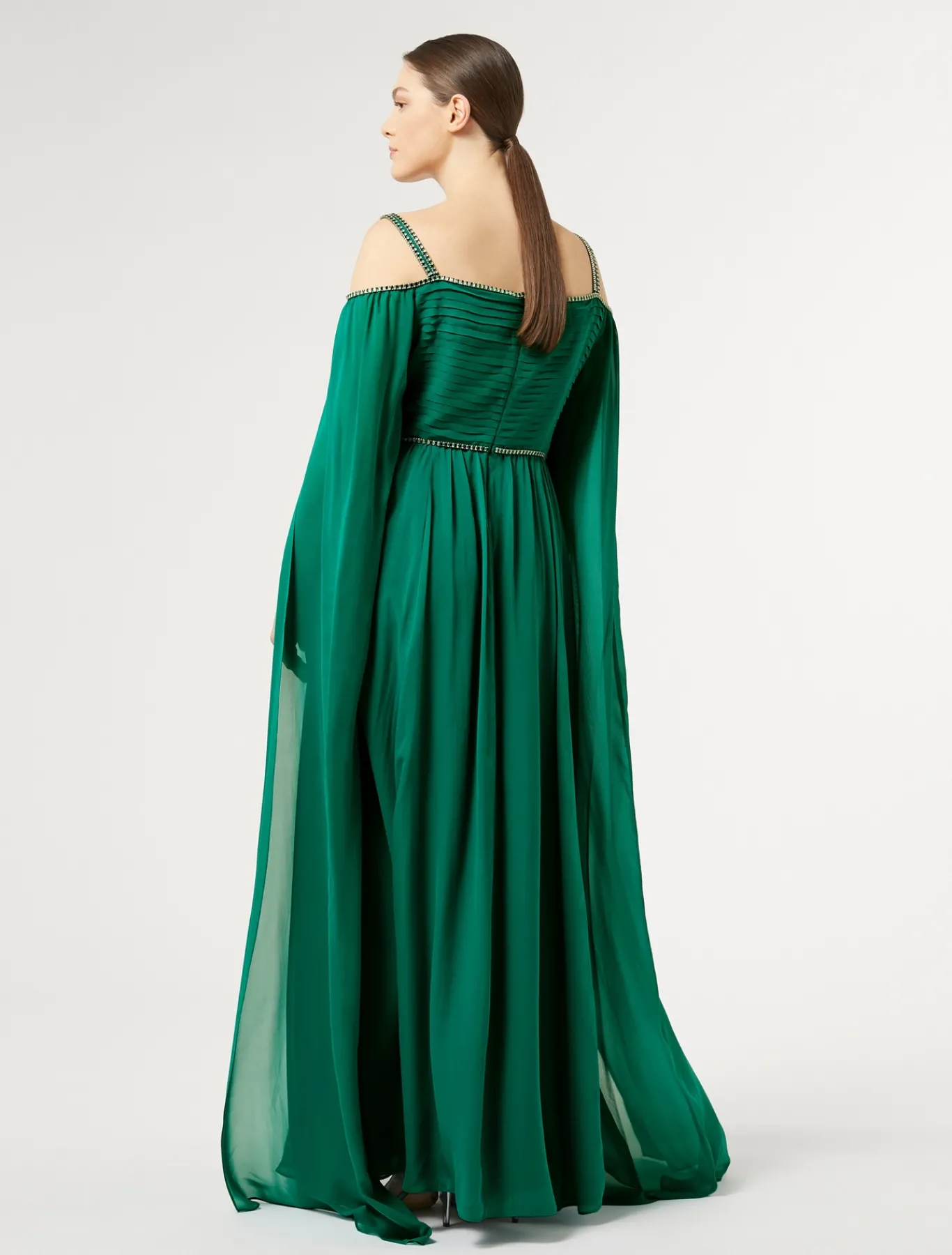 Marina Rinaldi Robe longue en georgette de soie VERT Fashion