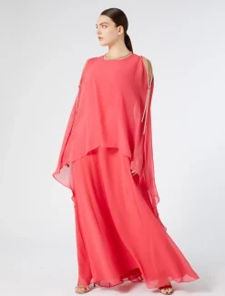 Marina Rinaldi Robe longue en georgette de soie ROSE Best