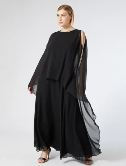 Marina Rinaldi Robe longue en georgette de soie NOIR Online