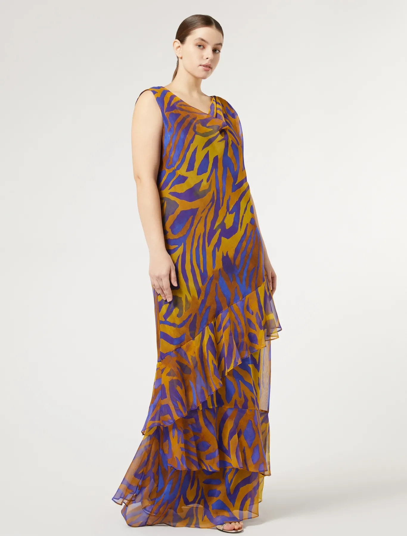 Marina Rinaldi Robe longue en gegette imprimée OR Sale