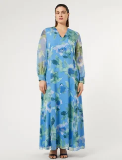 Marina Rinaldi Robe longue en georgette de soie AZURE Online
