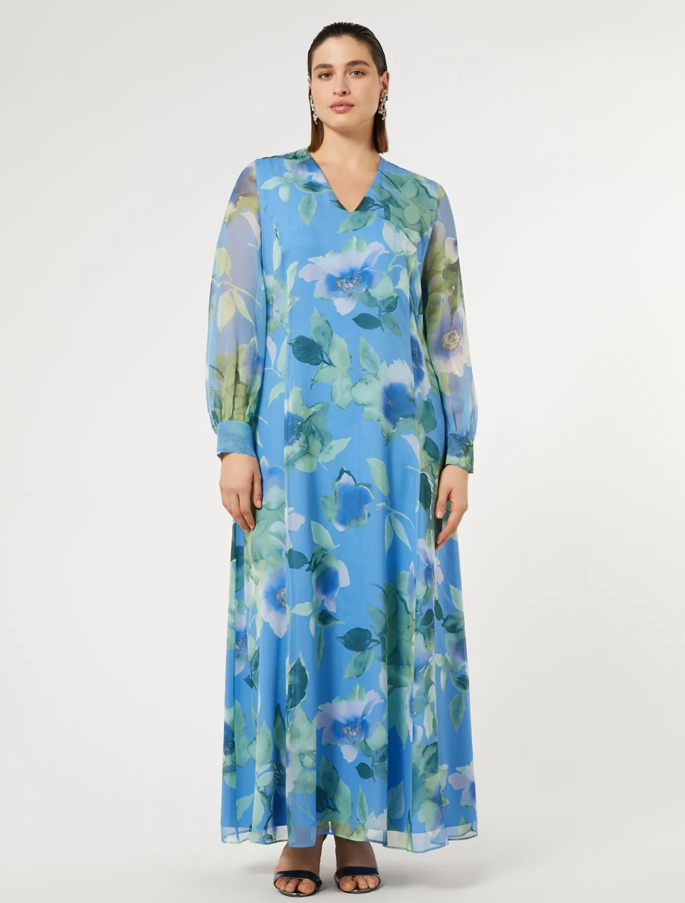 Marina Rinaldi Robe longue en georgette de soie AZURE Online