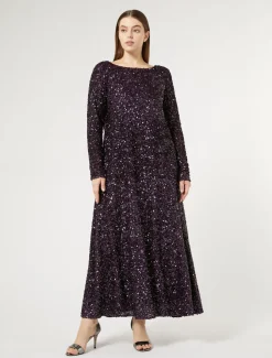 Marina Rinaldi Robe longue en paillettes BORDEAUX Fashion