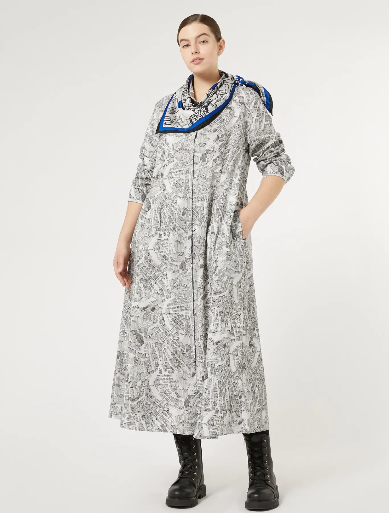 Marina Rinaldi Robe longue en popeline imprimée BLANCNEUTRE Online