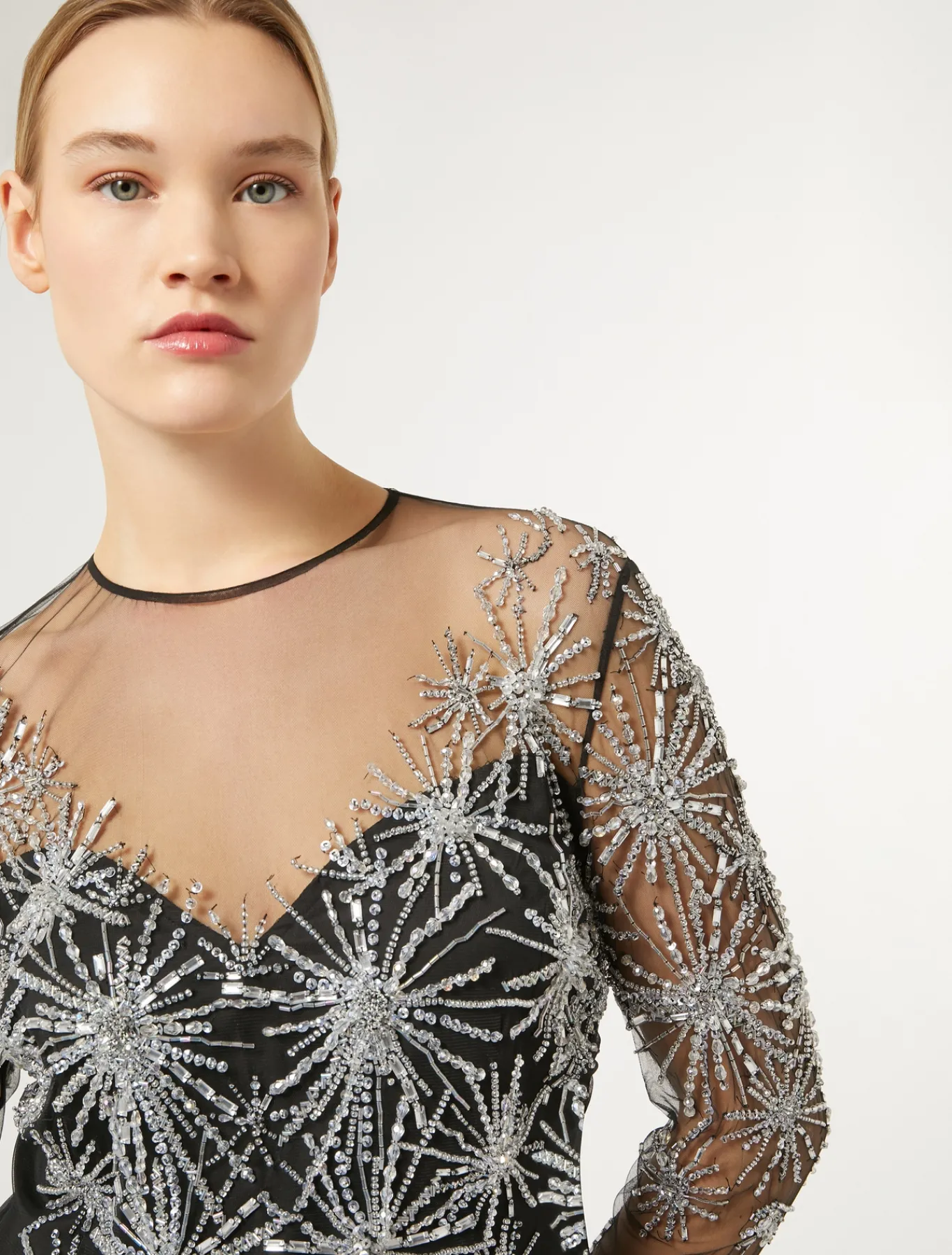 Marina Rinaldi Robe longue en tulle avec broderie NOIR Best