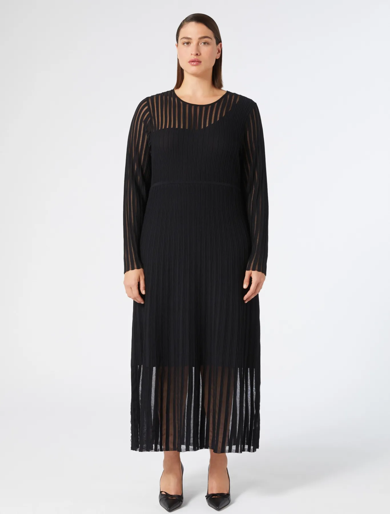 Marina Rinaldi Robe longue en viscose côtelée NOIR New