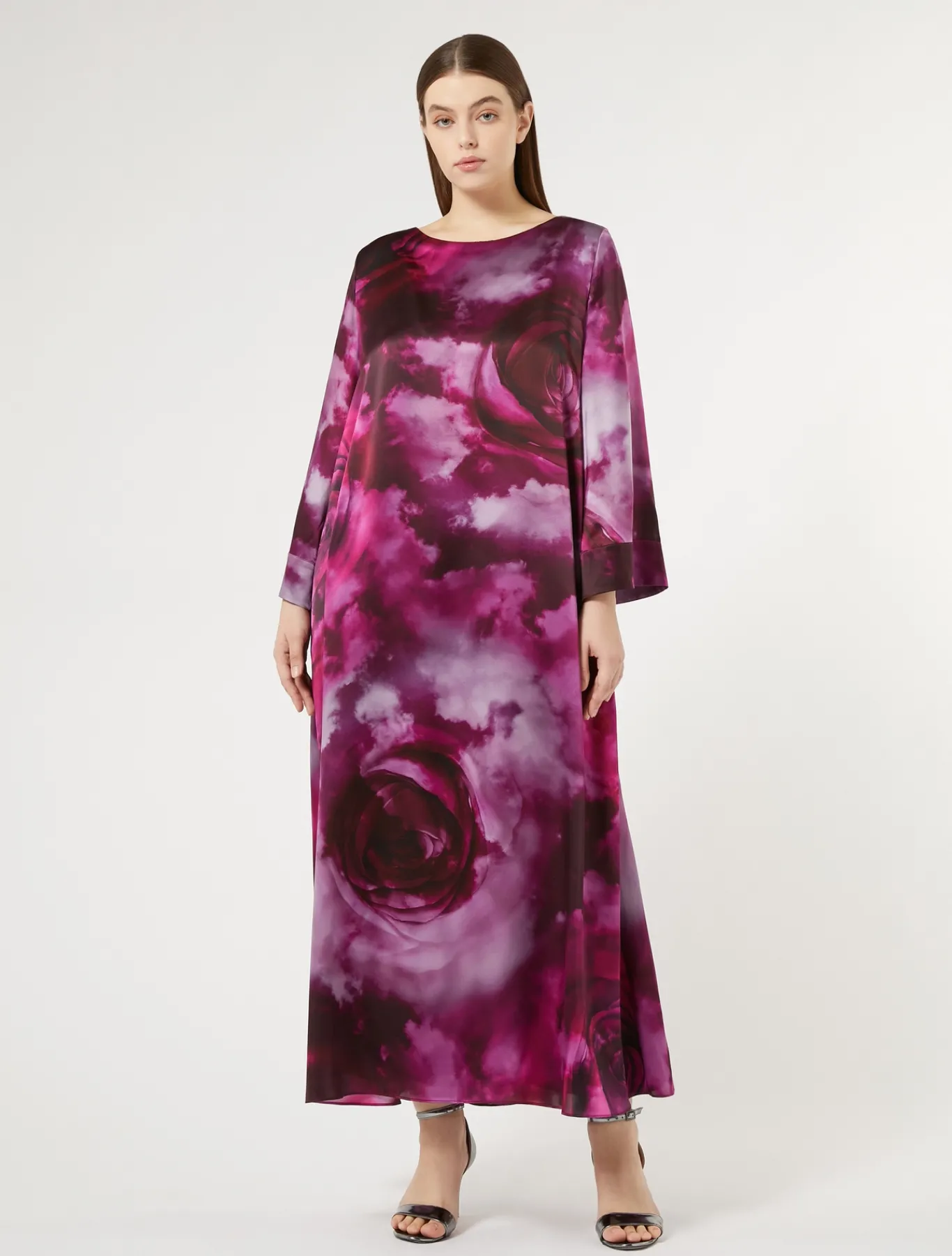Marina Rinaldi Robe surdimensionnée en satin de soie BORDEAUX Discount