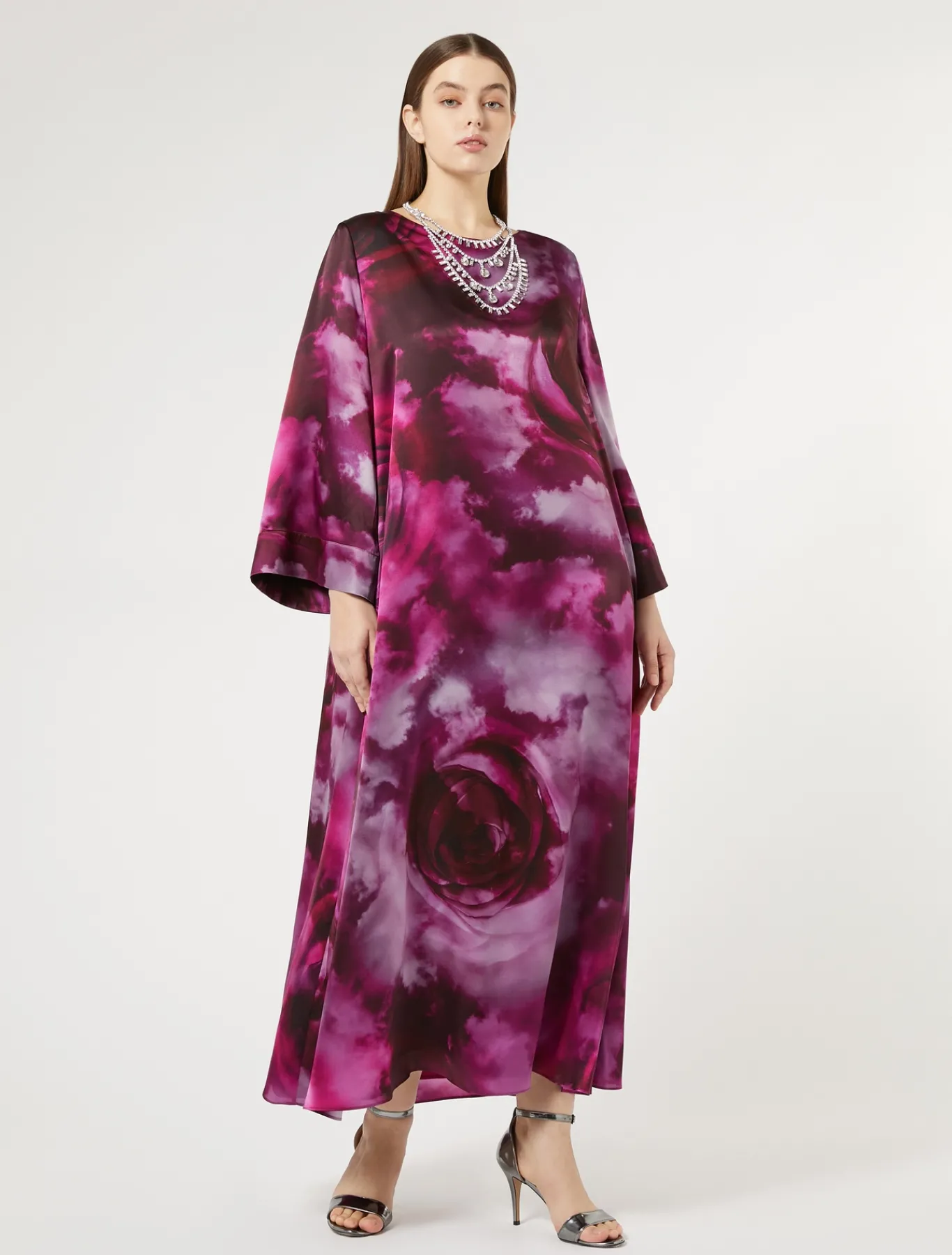 Marina Rinaldi Robe surdimensionnée en satin de soie BORDEAUX Discount