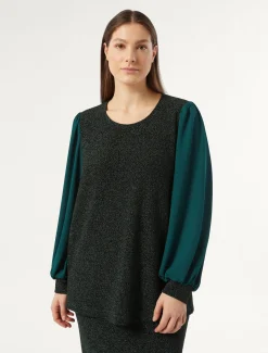 Marina Rinaldi Sweat-shirt en jersey lamé et georgette VERTFONCE' Online