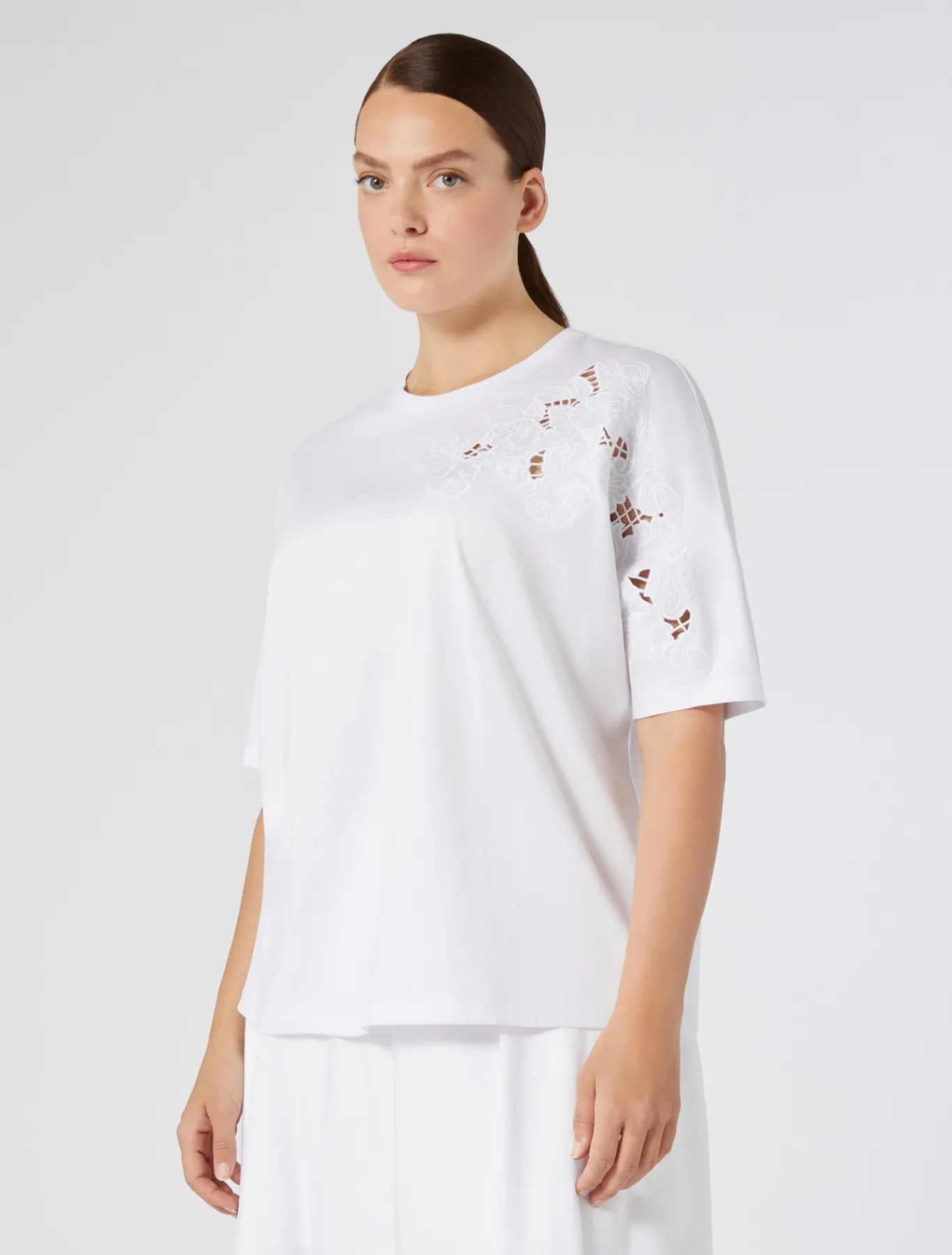 Marina Rinaldi T-shirt brodé en jersey BLANCNEUTRE Discount