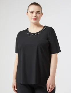 Marina Rinaldi T-shirt brodé en jersey NOIR New