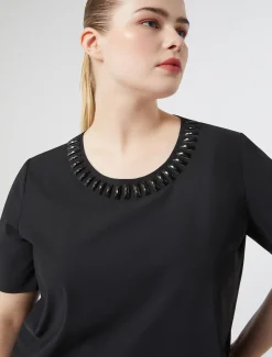 Marina Rinaldi T-shirt brodé en jersey NOIR New