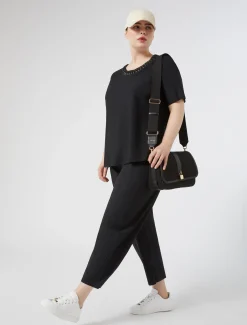 Marina Rinaldi T-shirt brodé en jersey NOIR New