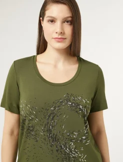 Marina Rinaldi T-shirt en jersey avec broderies VERT Hot