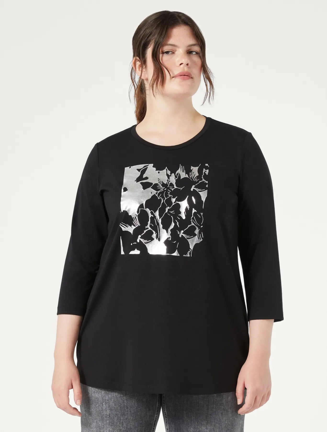 Marina Rinaldi T-shirt en jersey de coton stretch NOIR Discount