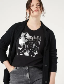 Marina Rinaldi T-shirt en jersey de coton stretch NOIR Discount