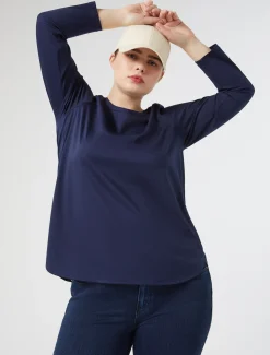 Marina Rinaldi T-shirt en jersey de coton BLEU Discount