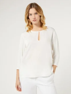 Marina Rinaldi T-shirt en jersey de viscose et satin BLANC Sale