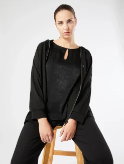 Marina Rinaldi T-shirt en jersey de viscose et satin NOIR Outlet