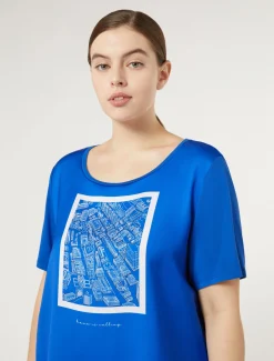 Marina Rinaldi T-shirt en jersey imprimé BLEUET Discount