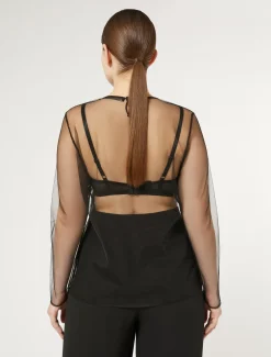 Marina Rinaldi T-shirt en tulle brodé NOIR Sale