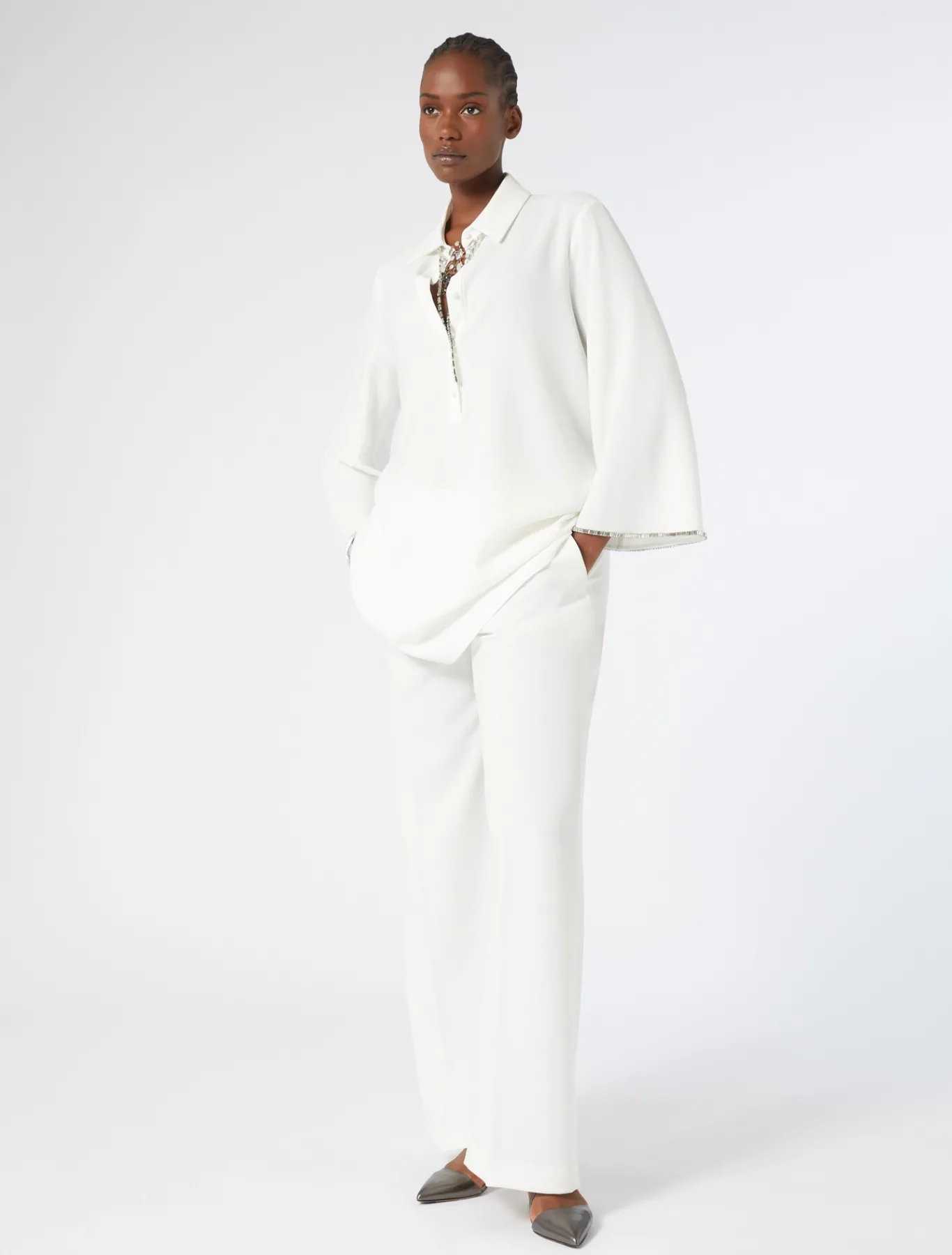 Marina Rinaldi Tunique en cady avec strass BLANC Clearance